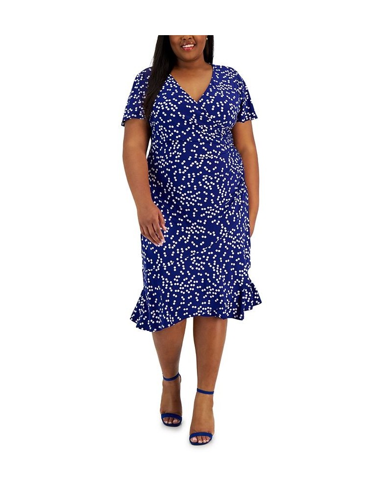 Women's Dahlia Dot-Print V-Neck Flutter-Sleeve Dress White/Royal Blue $22.14 Dresses