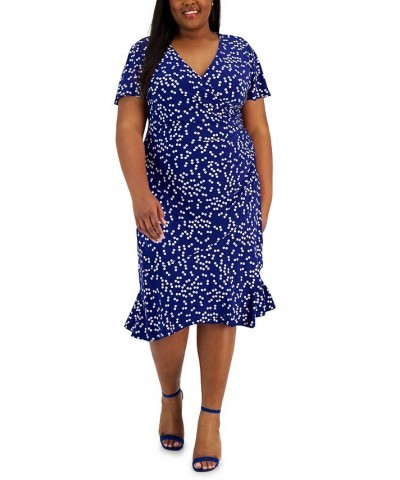 Women's Dahlia Dot-Print V-Neck Flutter-Sleeve Dress White/Royal Blue $22.14 Dresses