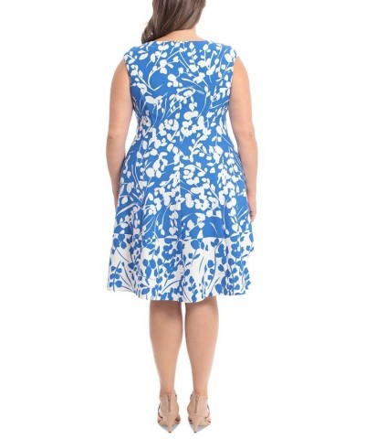 Plus Size Floral-Print Fit & Flare Dress Blue/White $32.70 Dresses