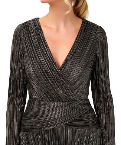 Women's V-Neck Long-Sleeve Dress Black Gold $96.60 Dresses