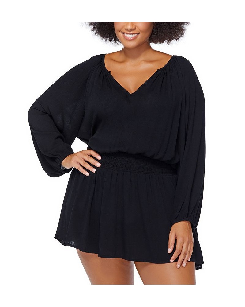 Trendy Plus Size Maui Swim Cover-Up Dress Black $47.30 Swimsuits