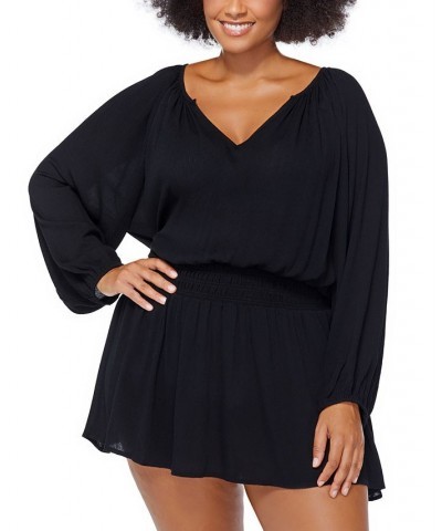 Trendy Plus Size Maui Swim Cover-Up Dress Black $47.30 Swimsuits