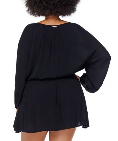 Trendy Plus Size Maui Swim Cover-Up Dress Black $47.30 Swimsuits