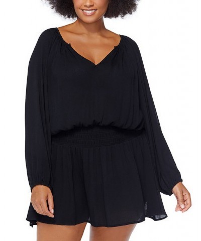 Trendy Plus Size Maui Swim Cover-Up Dress Black $47.30 Swimsuits