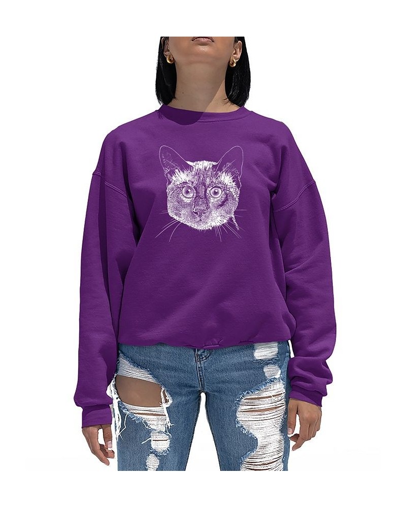 Women's Crewneck Word Art Siamese Cat Sweatshirt Top Purple $23.00 Tops