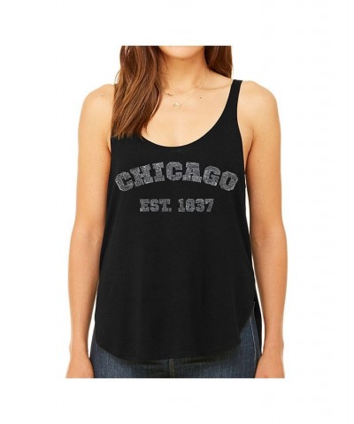 Women's Premium Word Art Flowy Tank Top- Chicago 1837 Black $22.94 Tops