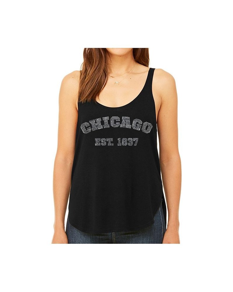 Women's Premium Word Art Flowy Tank Top- Chicago 1837 Black $22.94 Tops