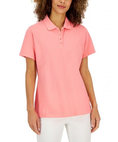 Cotton Short Sleeve Polo Shirt Strawberry Pink $11.59 Tops