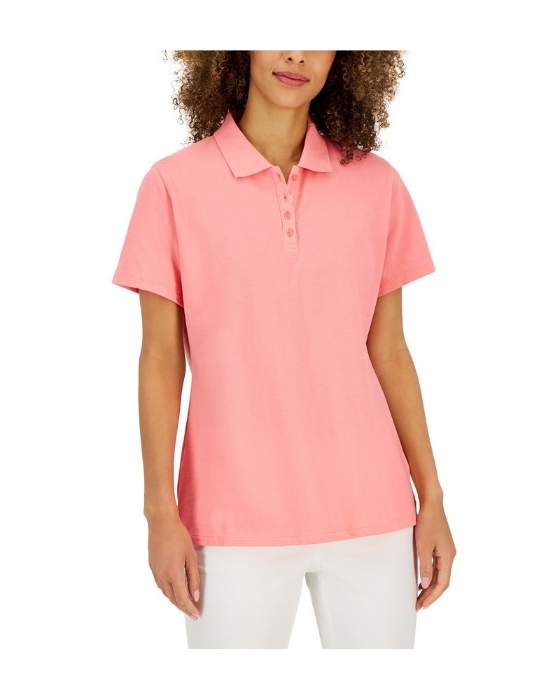 Cotton Short Sleeve Polo Shirt Strawberry Pink $11.59 Tops