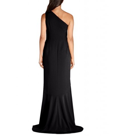 One-Shoulder Beaded Ruffled Gown Black $78.87 Dresses