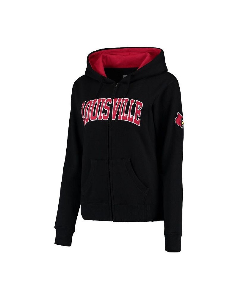 Women's Black Louisville Cardinals Arched Name Full Zip Hoodie Black $30.55 Sweatshirts