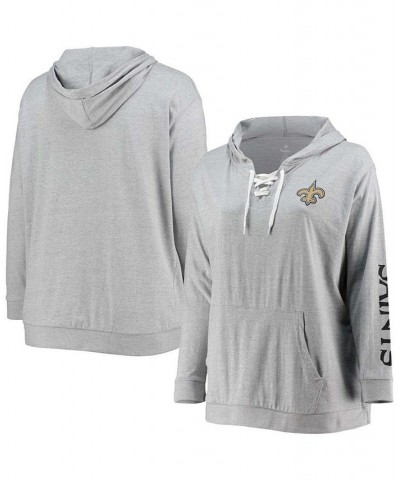Women's Plus Size Heathered Gray New Orleans Saints Lace-Up Pullover Hoodie Heathered Gray $22.96 Sweatshirts