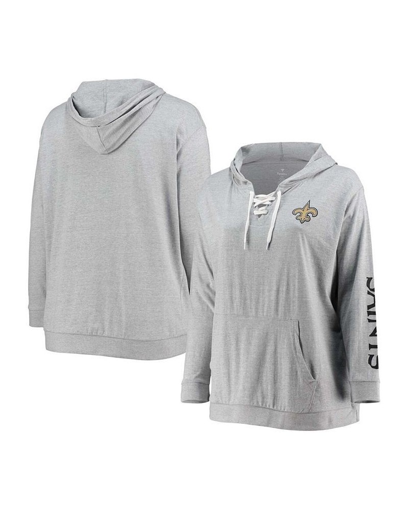 Women's Plus Size Heathered Gray New Orleans Saints Lace-Up Pullover Hoodie Heathered Gray $22.96 Sweatshirts