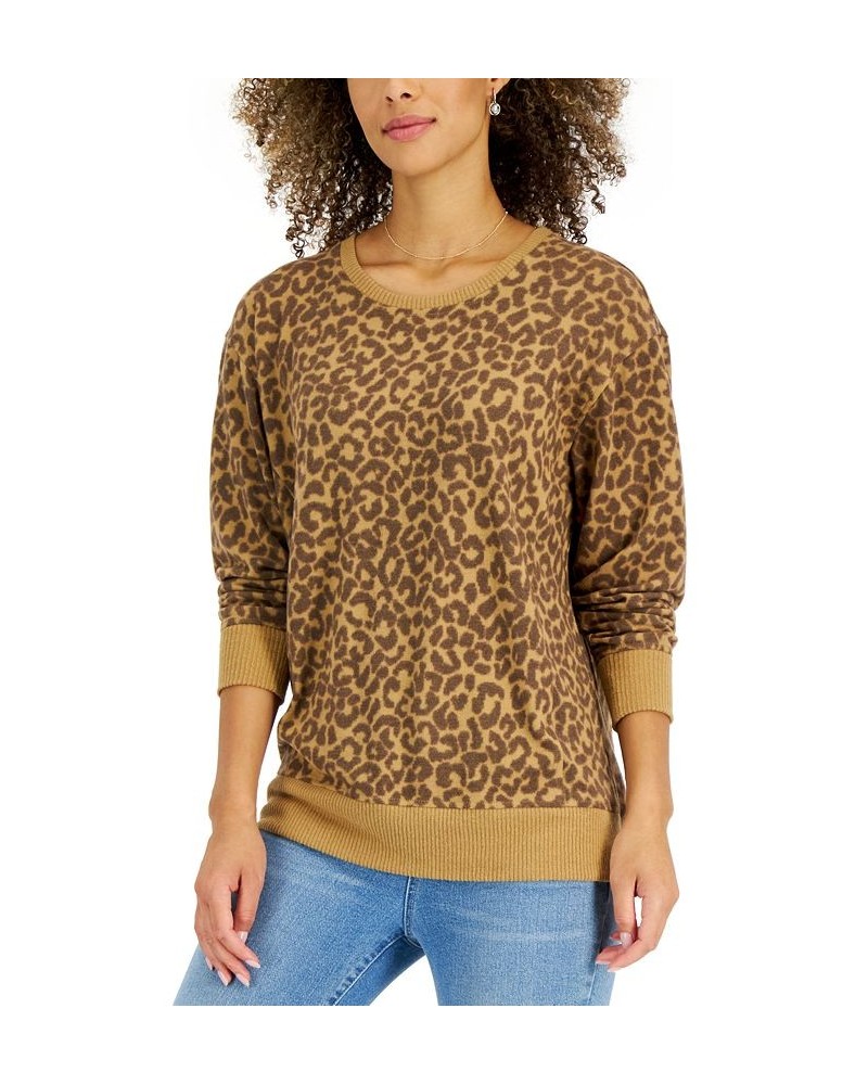 Women's Brushed-Knit Print Sweater Animal Print $13.67 Sweaters