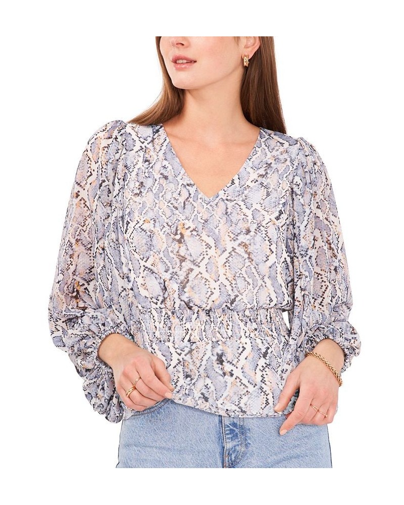 Women's V-Neck Smocked Peplum Top Blue Snake $20.94 Tops