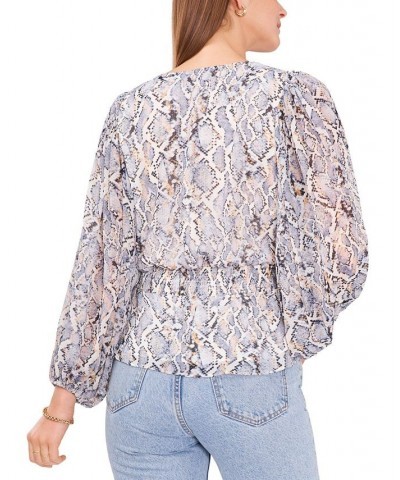 Women's V-Neck Smocked Peplum Top Blue Snake $20.94 Tops