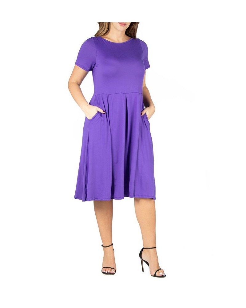 Plus Size Short Sleeve Midi Dress with Pockets Green Multi $23.84 Dresses