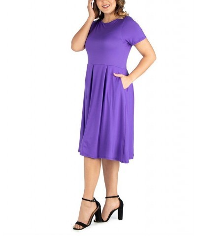 Plus Size Short Sleeve Midi Dress with Pockets Green Multi $23.84 Dresses