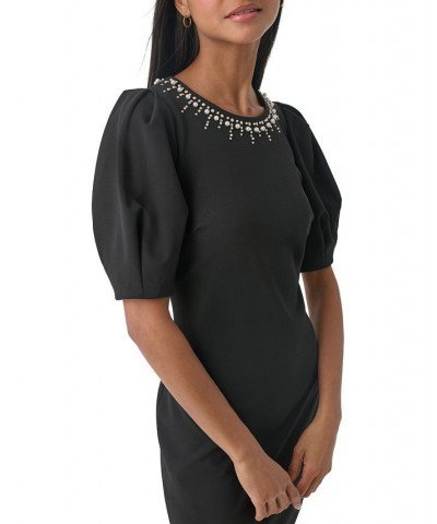 Women's Scuba-Crepe Puff-Sleeve Sheath Dress Black $69.52 Dresses