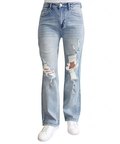 Juniors' Distressed Wide-Leg Jeans Light Wash $14.57 Jeans