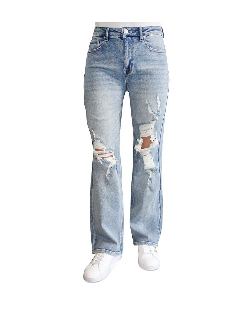 Juniors' Distressed Wide-Leg Jeans Light Wash $14.57 Jeans