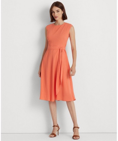 Women's Bubble Crepe Belted Dress Portside Coral $38.70 Dresses