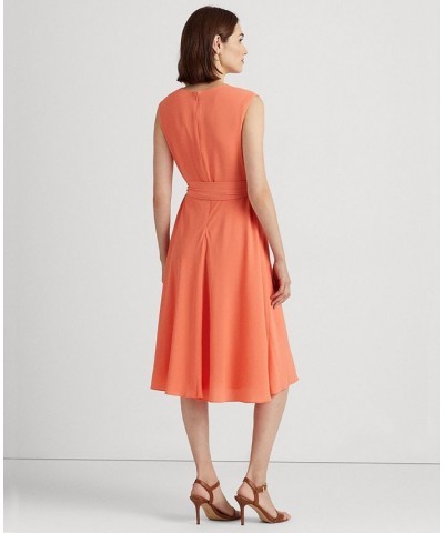 Women's Bubble Crepe Belted Dress Portside Coral $38.70 Dresses