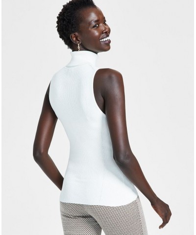 Women's Sleeveless Turtleneck Rib Sweater White $24.67 Sweaters