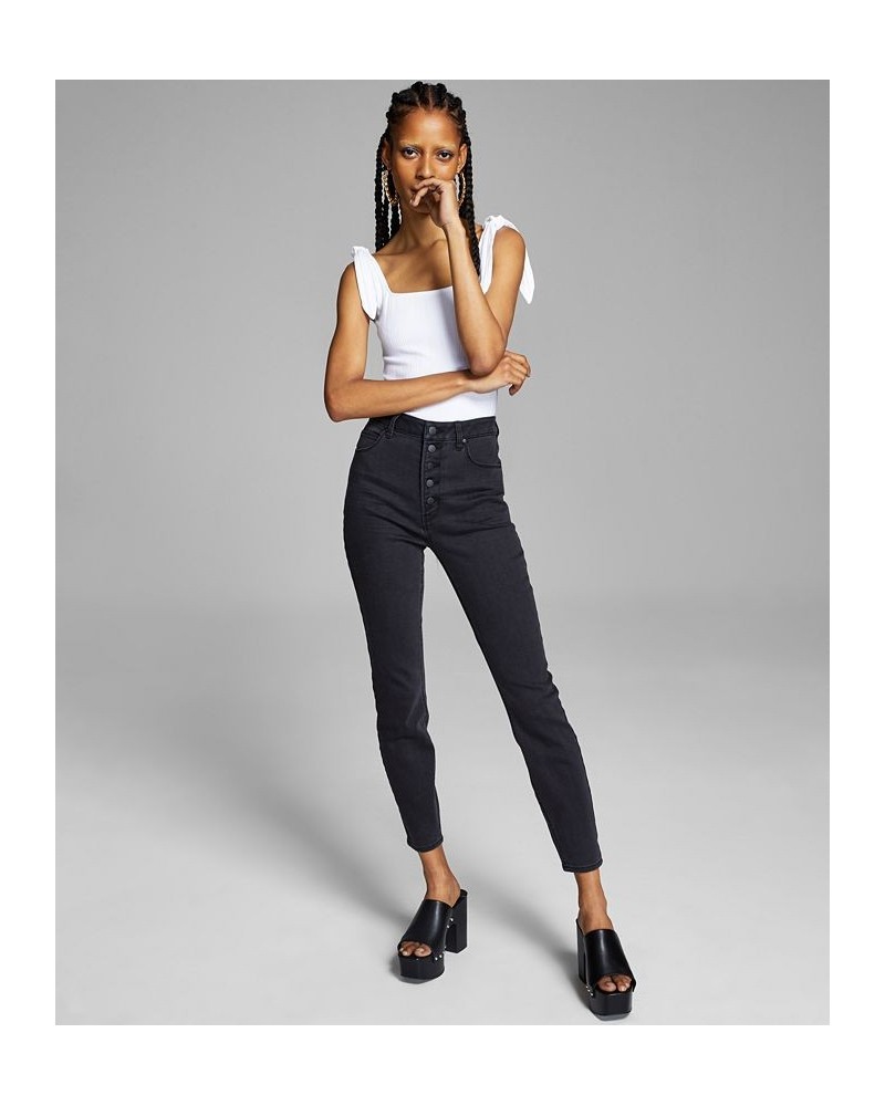 Women's Perfect Skinny Exposed Button Black $17.73 Jeans