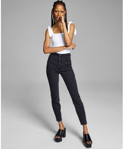 Women's Perfect Skinny Exposed Button Black $17.73 Jeans