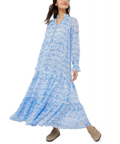 Floral Crinkle Chiffon Maxi Maternity Dress Blue $56.00 Dresses