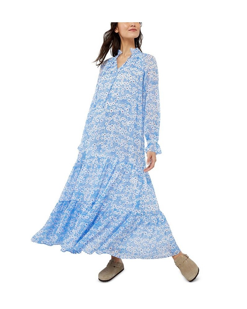 Floral Crinkle Chiffon Maxi Maternity Dress Blue $56.00 Dresses