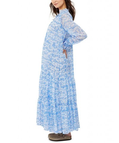 Floral Crinkle Chiffon Maxi Maternity Dress Blue $56.00 Dresses