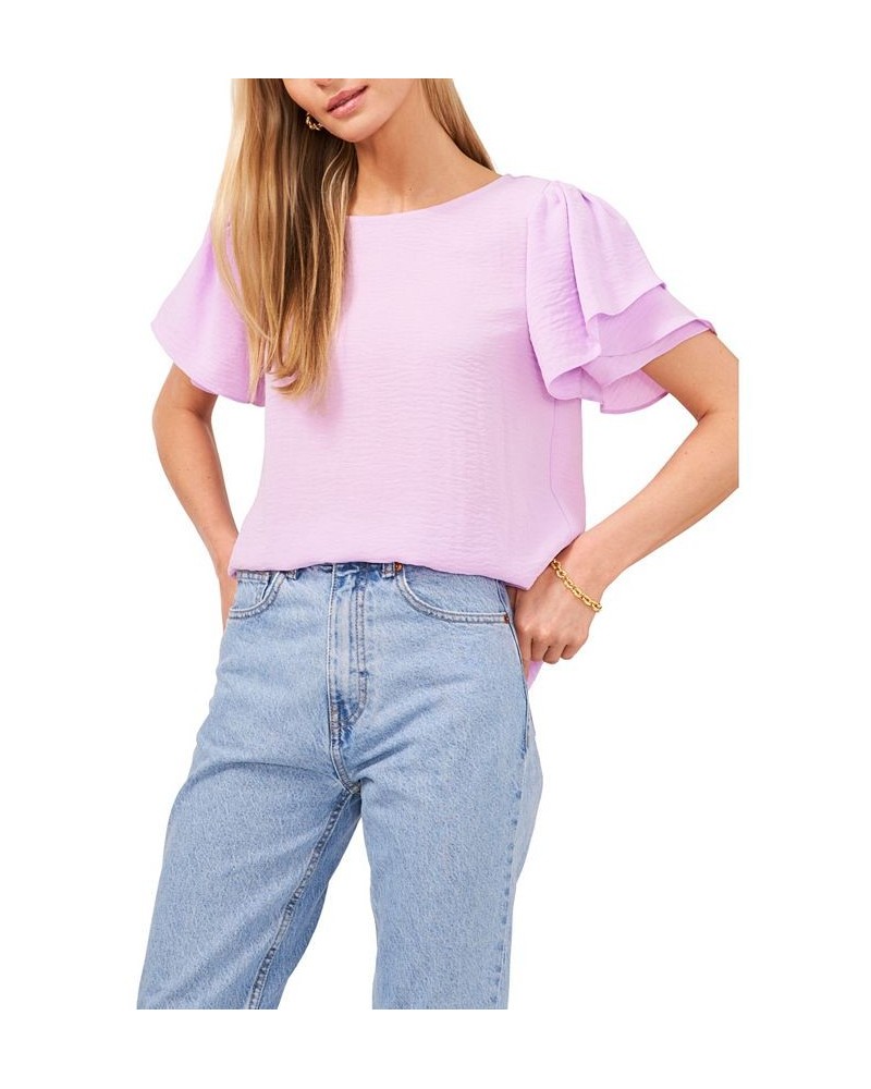 Women's Tulip-Sleeve Crinkle Gauze Blouse Purple $37.13 Tops