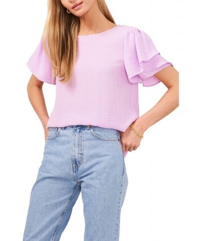 Women's Tulip-Sleeve Crinkle Gauze Blouse Purple $37.13 Tops