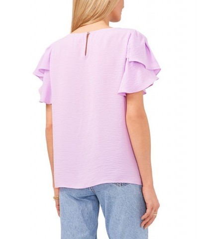 Women's Tulip-Sleeve Crinkle Gauze Blouse Purple $37.13 Tops