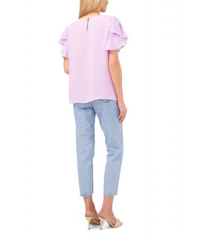 Women's Tulip-Sleeve Crinkle Gauze Blouse Purple $37.13 Tops