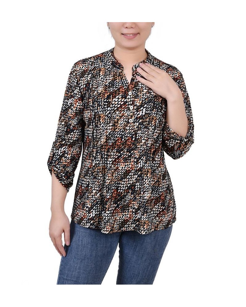 Petite 3/4 Roll Tap Pullover Top Black Gray Rust Geo $14.72 Tops