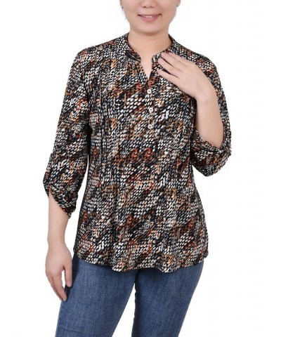 Petite 3/4 Roll Tap Pullover Top Black Gray Rust Geo $14.72 Tops