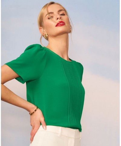 Women's Pin-tucked Short Sleeve Blouse Top Green $28.77 Tops
