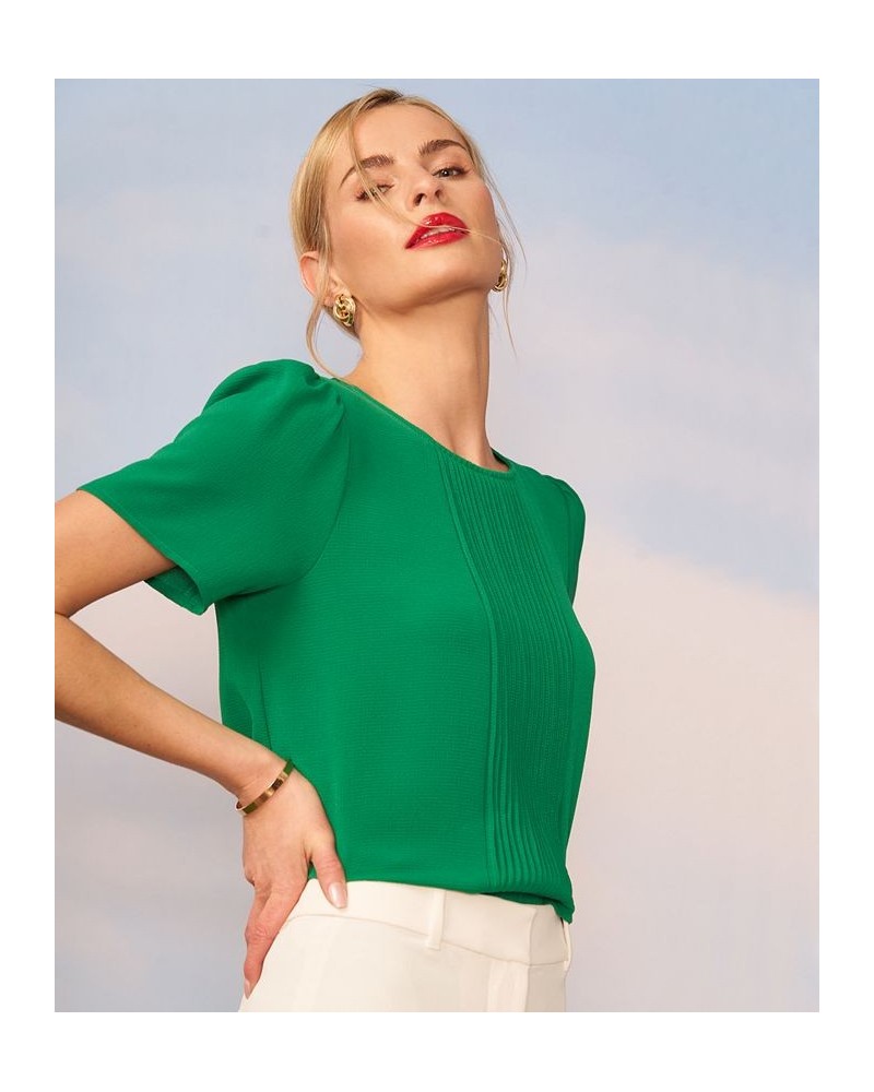 Women's Pin-tucked Short Sleeve Blouse Top Green $28.77 Tops