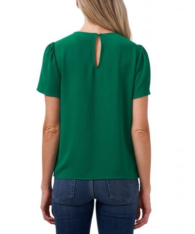 Women's Pin-tucked Short Sleeve Blouse Top Green $28.77 Tops