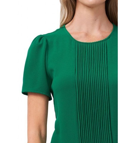 Women's Pin-tucked Short Sleeve Blouse Top Green $28.77 Tops