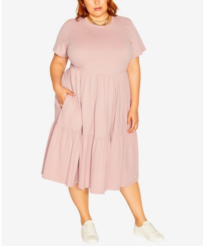 Trendy Plus Size Retro Roller Short Sleeve Dress Pink $32.70 Dresses