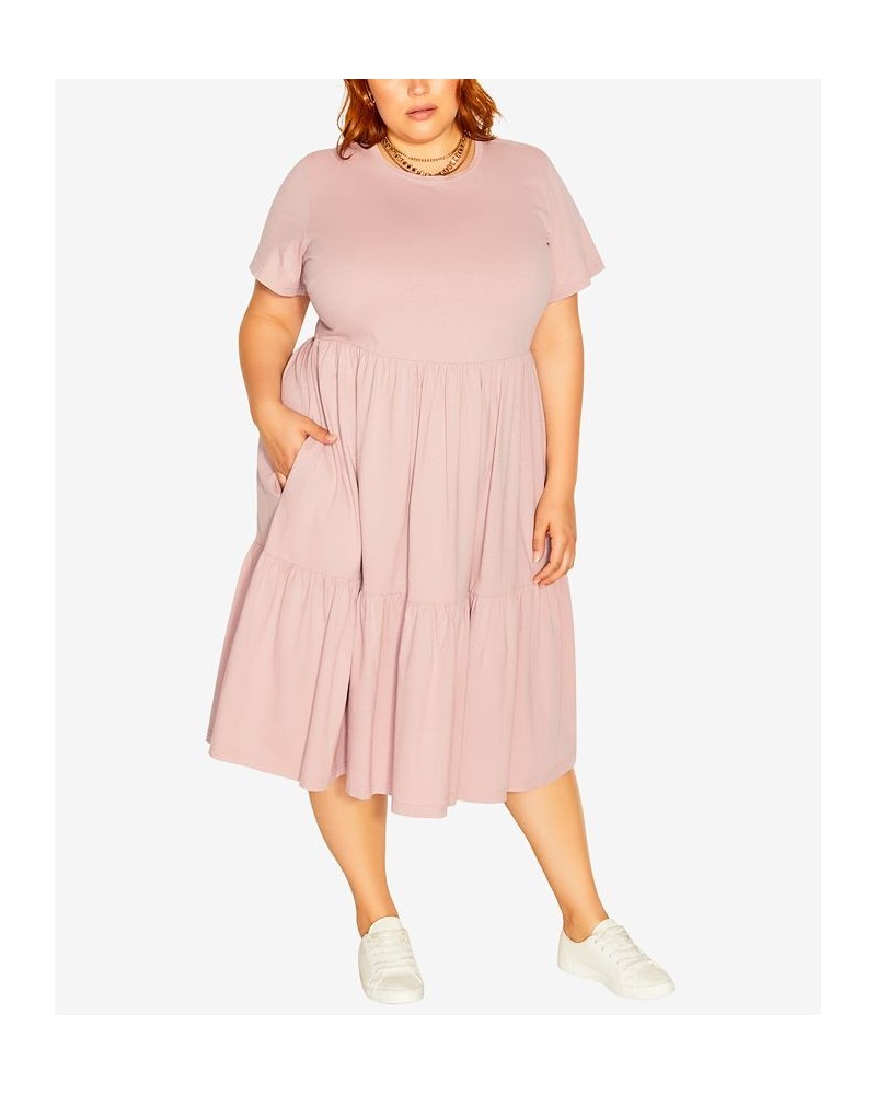 Trendy Plus Size Retro Roller Short Sleeve Dress Pink $32.70 Dresses