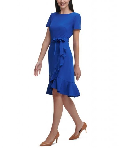 Ruffled Tulip-Hem Crepe Dress Blue $48.99 Dresses