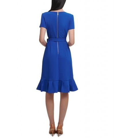 Ruffled Tulip-Hem Crepe Dress Blue $48.99 Dresses