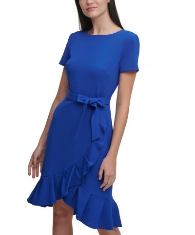 Ruffled Tulip-Hem Crepe Dress Blue $48.99 Dresses