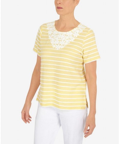 Petite Summer In The City Striped Flower Neck Top Yellow $31.97 Tops