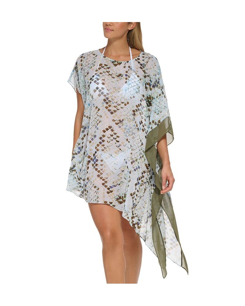 Women's Printed Asymmetrical Chiffon Caftan Swim Cover-Up Jumbo Multi Snake Splash Multi $40.48 Swimsuits